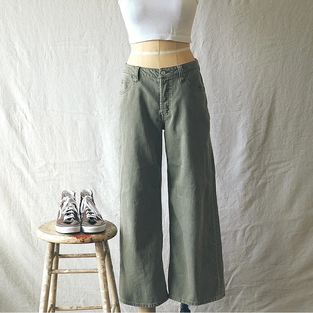 RSQ Green Wide Leg Pants High Waisted Flowy - Picture 2 of 6